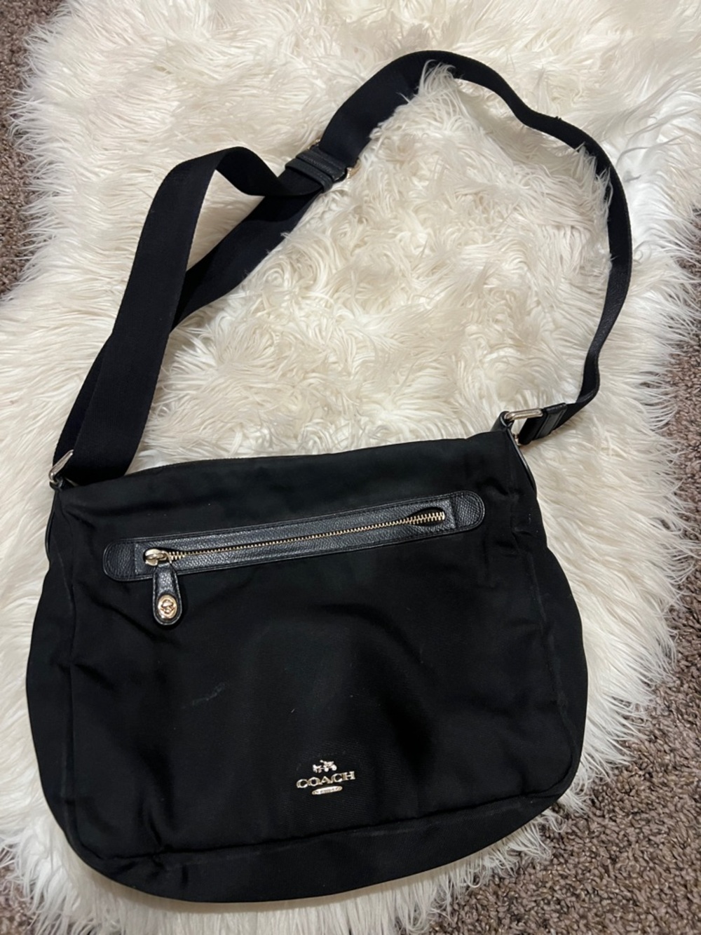 Coach Black Nylon Messenger Crossbody with Silver Hardware